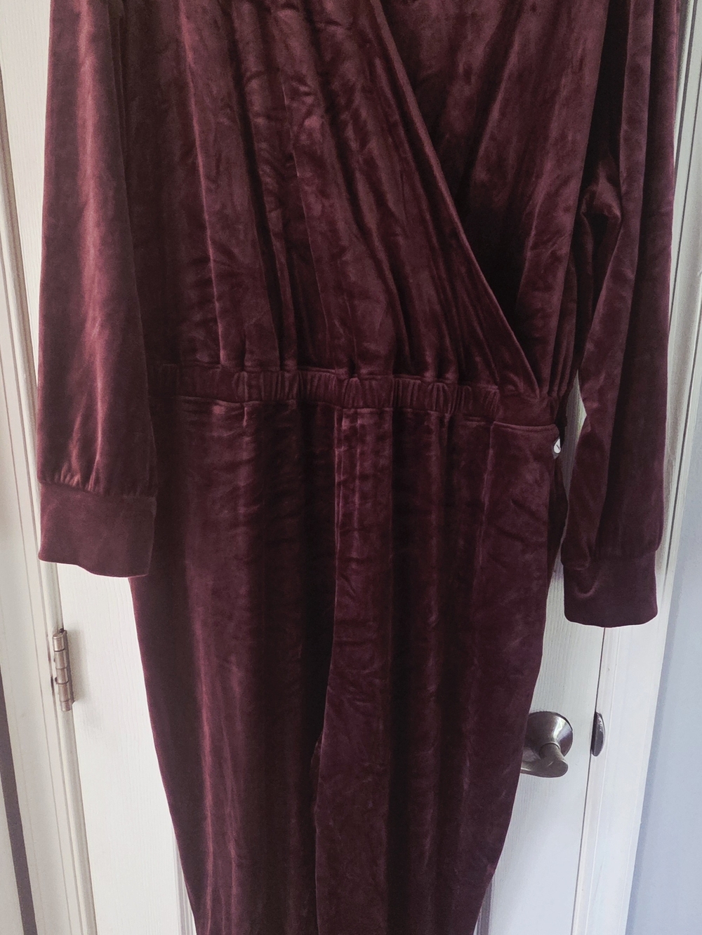 VENUS Crushed Velvet Hooded Jumpsuit Plus Size 2X 22/24 Burgundy EUC Pockets